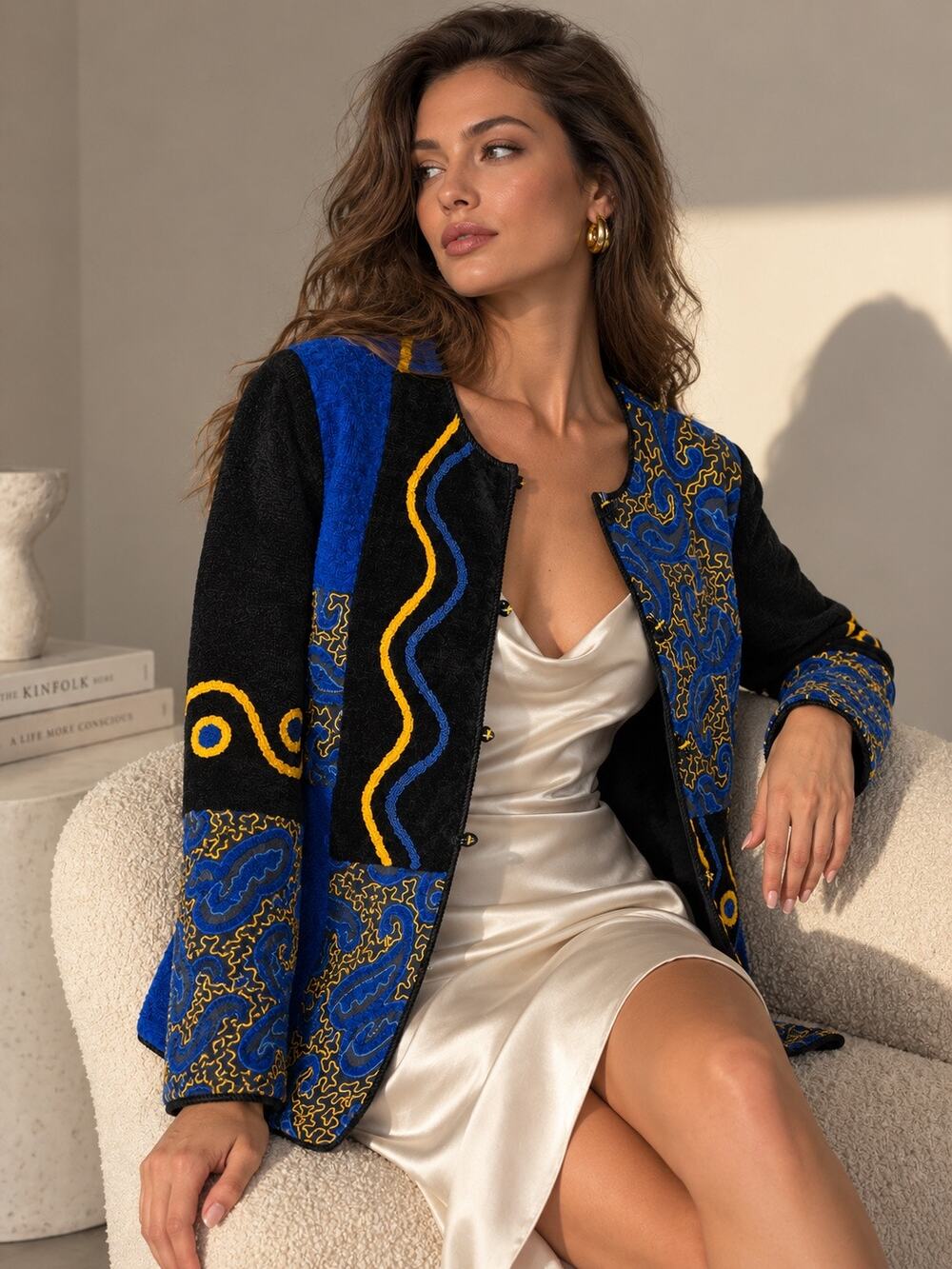 Vintage Indigo Moon Embroidered Patchwork Jacket Women’s Small